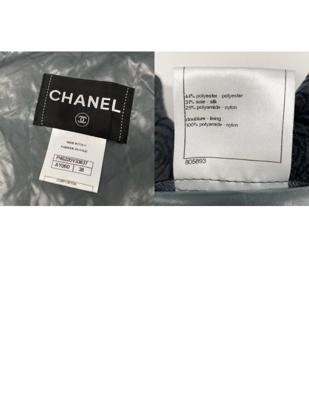 Chanel Camellia CC Logo Navy Polyester Silk Coat A3 - Picture 9 of 9